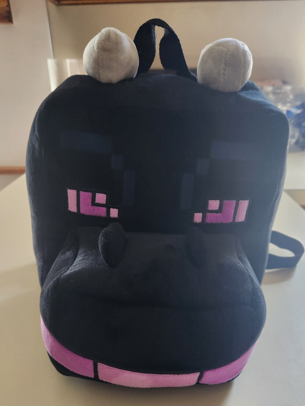 Kids Plush Black Backpack with Pink Accent